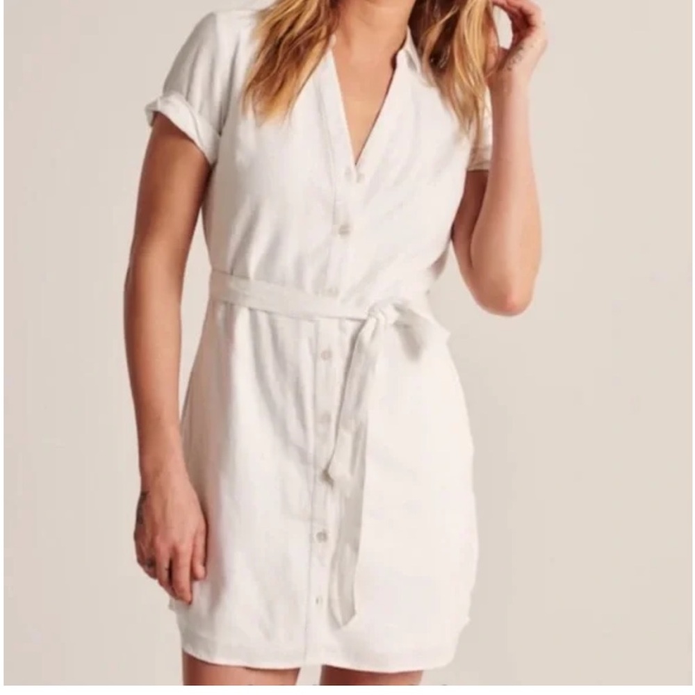 Abercrombie & Fitch petite white linen blend shirt dress
